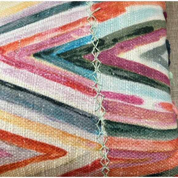 ANTHROPOLOGIE Decorative Pillow Multi-Colored Striped With Tassels - Picture 5 of 7